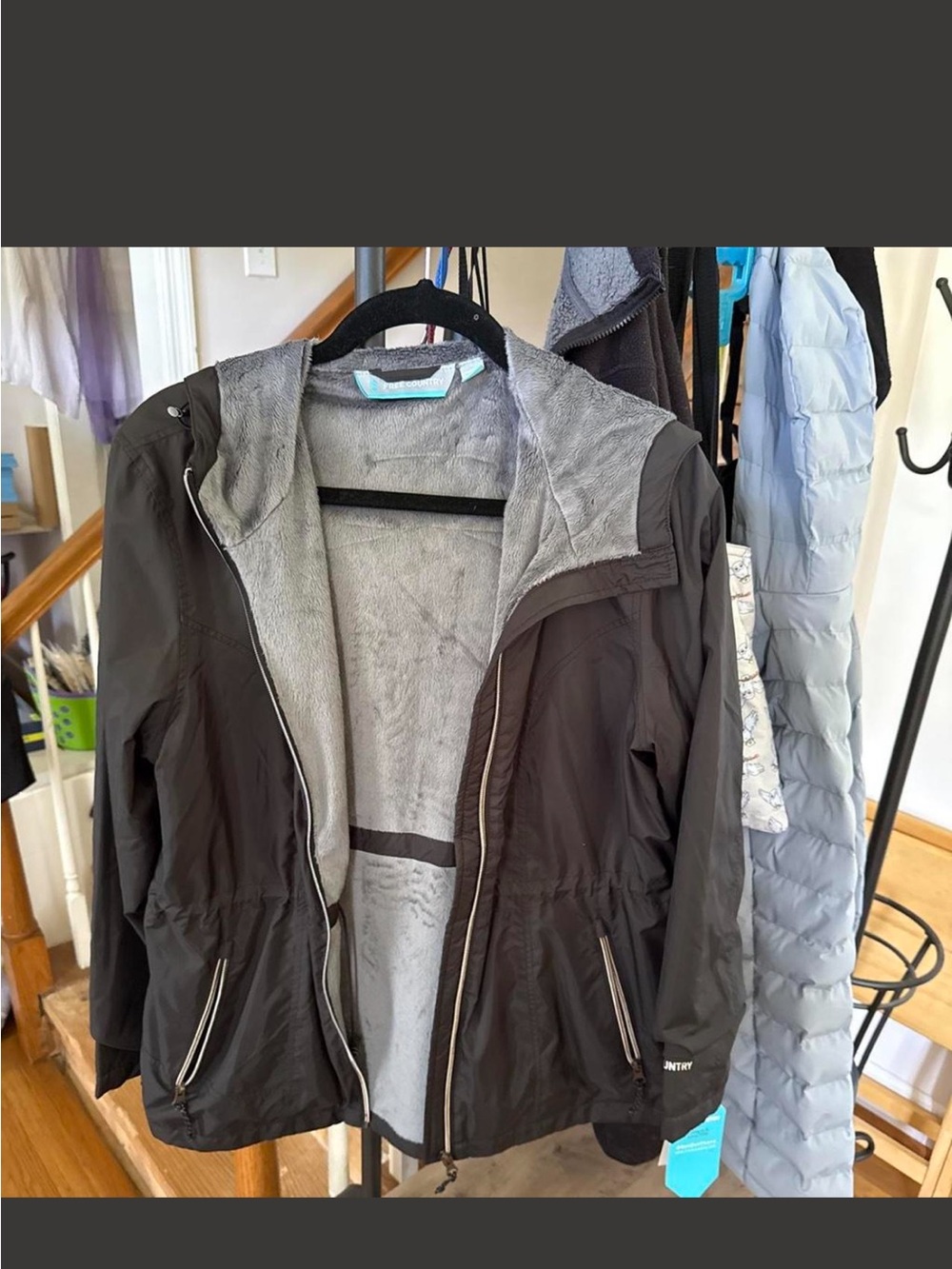 Free Country Black Utility Hooded Jacket with Gray Fleece Lining